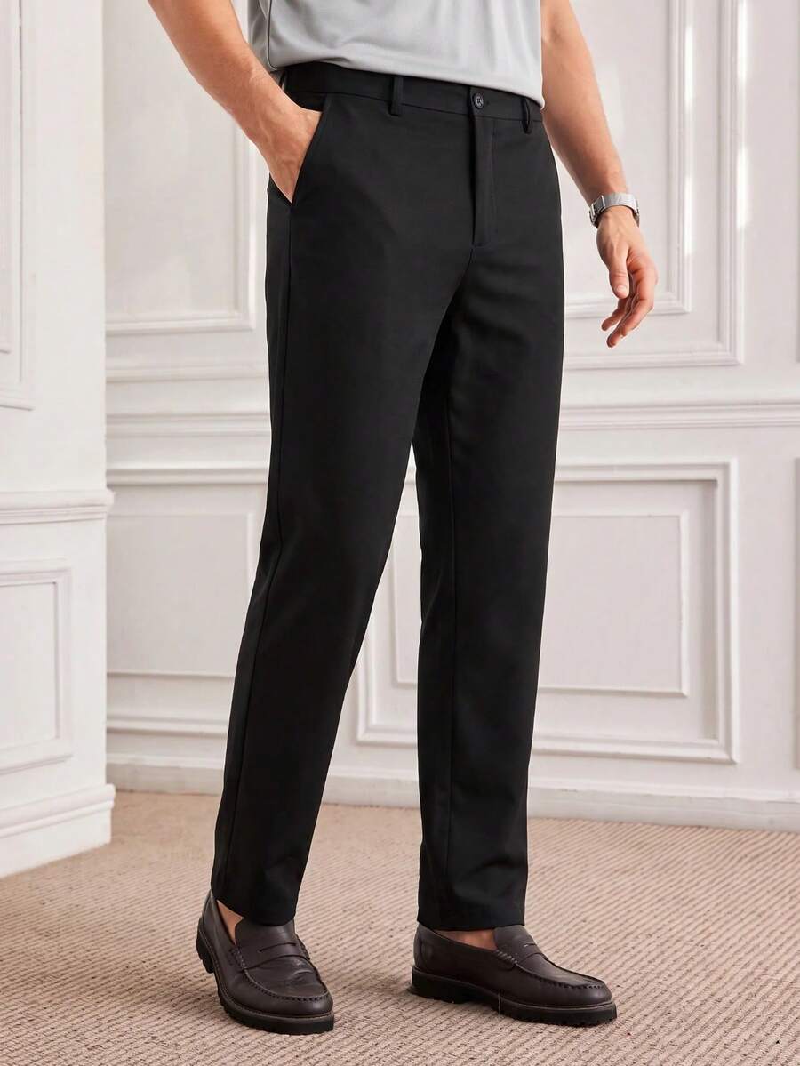 Officeau Men's Black Straight Leg Suit Pants, For Formal Business/Office, Gift For Father/Husband - Black - View 1