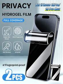 Yezodawee 2pcs Anti-Peeping Hydrogel Screen Protector Film, Compatible With IPhone 18 Pro Max/18 Pro/17 Pro Max/17 Air/17E/16/15/14/13/12/11/16 Pro Max/16E/Plus/Mini/X/Xr/Xs Max, Soft Privacy Protection, Anti-Fingerprint Anti-Scratch, Compatible With Phone Cases, Bubble-Free With Bright Edges, Includes Scraper Card - Black - View 1