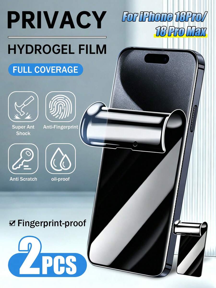 Yezodawee 2pcs Anti-Peeping Hydrogel Screen Protector Film, Compatible With IPhone 18 Pro Max/18 Pro/17 Pro Max/17 Air/17E/16/15/14/13/12/11/16 Pro Max/16E/Plus/Mini/X/Xr/Xs Max, Soft Privacy Protection, Anti-Fingerprint Anti-Scratch, Compatible With Phone Cases, Bubble-Free With Bright Edges, Includes Scraper Card - Black - View 1