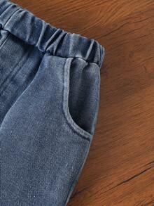 Setelan Atasan Ruffle Bordir Cherry dan Celana Jeans Denim untuk Anak Perempuan, 2 Potongan Pakaian Lucu dengan Rumbai Cherry di Bagian Bawah untuk Musim Semi dan Gugur - MultiWarna - View 9