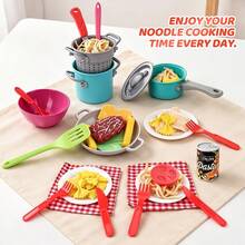 Parent-Child Interactive Realistic Western Kitchen Toy Set, Kids Pasta & Steak Cooking Role Play Game, Sliceable Fruits & Vegetables, Realistic Noodles & Ingredients, Complete Pot & Tableware Set, Recreates The Full Cooking Process - Multicolor - View 4