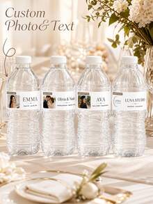 1pc Custom Photo Text Water Bottle Labels, Self‑Adhesive Personalized Bottle Stickers, Wedding Birthday Graduation Brand Event Party Decoration Favors - Multicolor - View 1