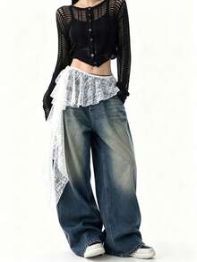 1pc Multi-Functional Solid Color Lace Ruffle Skirt, This Fashionable Single Layer Embroidered Lace Mini Skirt Is Perfect For Pairing With Leggings, Hoodies Or Sweaters, A Versatile Fashion Item For All Seasons - Multicolor - View 3
