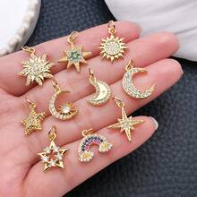 1pc 18K Golden Plated Celestial Charms Paved Crystal Sun Moon Star Rainbow Mini Pendants For DIY Bracelet Necklace Earring Jewelry Making Findings - Gold - View 3
