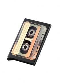 Vintage Cassette Tape Print Pop‑Up Card Holder, Slim Portable Hidden Card Slot Wallet, Gift For Music Lovers For Commute Travel Dorm Holiday - Multicolor - View 11