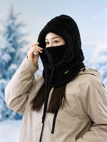 Women's 4-In-1 Winter Hooded Balaclava Face Mask, Adjustable Drawstring Neck And Ear Warmer, Solid Color Pullover Ski Hat, Suitable For Cycling, Skiing, Snowboarding, Hiking, Camping, Commuting, Traveling And Outdoor Cold Weather Accessories - One Size Fits All - View 16