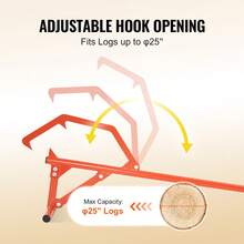 Timberjack Mango de 1219 mm de Acero Resistente Elevador de Troncos con Gancho de Inclinación Ajustable Gato para Troncos de Diámetro Máximo 63,5cm Gato para Cortar, Rodar y Levantar Troncos - Naranja - Ver 3