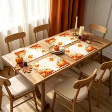 1/4/6pcs Autumn Series Watercolor Pumpkin & Berry Pattern Printed Placemats, Heat-Resistant Table Mats For Home Kitchen/Dining Table Protection, Party Scene Decor - Multicolor - View 3