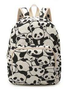 1 Piece Backpack, Women's Mini Backpack, Corduroy Girl's School Bag, Travel Storage Bag, Animal‑Printed Design, Large‑Capacity Foldable Easy‑To‑Store Bag, Lightweight And Pressure‑Relieving, Multi‑Pocket Layered Design With Zipper Closure - Red Panda 21045 - View 5