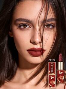 CATKIN Rouge Matte Engraved Lipstick, Waterproof Long-Lasting Satin Smooth CR129 Crimson - CR129 - 查看 3