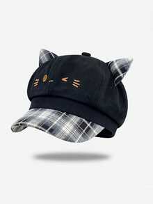 MESHUOKAI Y2K Sweet & Cool Girl 3D Cat Ear Newsboy Cap, Plaid Patchwork Brim, Cartoon Cat Embroidery Fashion Beret, Suitable For Daily Wear - Multicolor - View 8