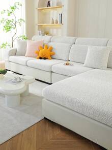 1PC Solid Color Linen‑Look Stretch Sofa Cushion Slipcover, High‑Elastic Snug‑Fit Sofa Seat Protector, Pet‑Friendly All‑Season Machine‑Washable Textured Couch Pad For 1/2/3/4‑Seater & L‑Shaped Sectional Sofa - Beige - View 8