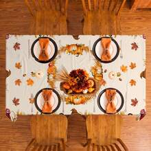 1pc Thanksgiving Autumn Pumpkin Maple Leaf Print Rectangular Tablecloth, Suitable For Holiday, Party, Birthday, Dinner, Restaurant Table Decor, Autumn/Winter Home Decoration - Multicolor - View 3