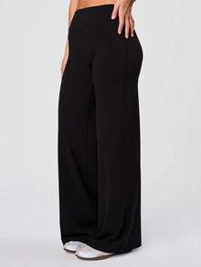 Women's Solid Color Yoga Long Loose Wide Leg Pants, Comfortable And Slimming, Suitable For Running, Fitness And Yoga, Versatile Sporty Style - Black - View 8