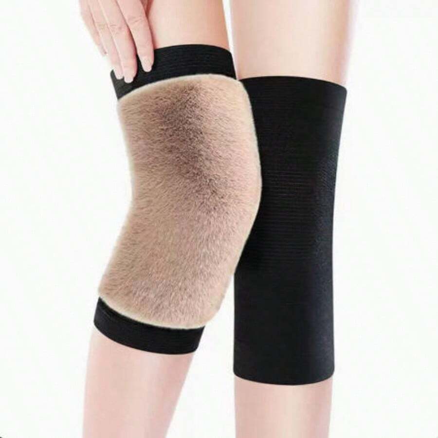 Winter Faux Camel Hair Knee Pads, Thermal Lined Thick Warm Windproof Leg Warmers For Men, Women And Elderly With Cold Legs (Random Fleece Color) - Multicolor - View 1