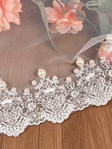 1pc Single Layer Mantilla Bridal Veil With Lace Trim, Handmade Faux Pearl Decor And Hair Comb, Wedding Veil - White - View 6