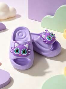 Children's Cute 3D Big Eye Cat Slippers EVA Soft Thick Sole Anti-Slip Open Toe Slides Girls Home Bathroom Indoor Slippers - Purple - View 5