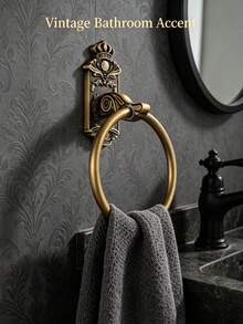 Vintage Carved Brass Towel Ring Wall-Mounted Decorative Hand Towel Rack Rustic Antique Style Bathroom Hardware Suitable For Bathroom Kitchen Indoor Wall Home Decor - Towel Ring - View 4