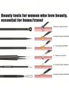 6/4/1pc Blackhead Removal Tool Set (Pimple Extractor Kit) - For Removing Blemishes, Treating Acne And Clearing Facial Blackheads (Black - Includes Storage Box); Suitable For Daily Beauty, Skincare, Spa And Facial Care. - Multicolor - View 6