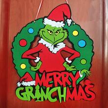 The Grinch 1pc Christmas Decoration Door Hanging Wreath Christmas Tree Ornament, Christmas Party Decoration (With Random Style Rope Accessory) - Multicolor - View 5