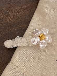 1PC Fairy-Style Lace Sweet Faux Pearl Flower Hair Clip, Side Bangs Straight Clip, Elegant Versatile Duckbill Hair Accessory For Women - Multicolor - View 8