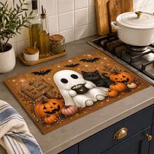1pc Ghost Pumpkin Pattern Kitchen Absorbent Drying Mat, Halloween Fun Horror Style, Suitable For Halloween, Autumn Kitchen Countertop, Dining Table, Coffee Machine And Party Decoration - Multicolor - View 2