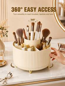 Minimalist Capacity Makeup Brush Holder With 360 Spin To Prevent Clutter And Allow Quick Access Sturdy Elegant Cosmetic Organizer Perfect For Professionals Compartment Spinning Storage To Keep Desk Neat In Bedroom Beauty Accessories Vanity Decor - Multicolor - View 2