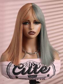 Halloween Straight Hair Wig With Bangs 14Inch Red Black/Orange Grey,Rose Mesh Hat,Suitable For Women,Aesthetic Synthetic Hair Wig,Wig Suitable For Halloween, Suitable For All Races,Retouch Your Face - Multicolor - View 7