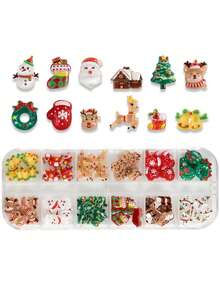 1 Box 12 Styles Cross-Border New Christmas Nail Art Decorations, Cartoon Nail Art Decorations, Christmas Tree, Cute Reindeer, Snowman, Bell, Christmas Tree, Resin Nail Rhinestone Accessories - Multicolor - View 7