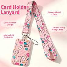 1 Set Doctor Nurse ID Card Holder Lanyard, PP Material, Pattern Includes Stethoscope, Mask, Heart, Portable, Suitable For ID Badge, Campus Card, Access Card, Meal Card, ID Card, Suitable For Medical Staff, School, Back To School Card Holder, Christmas Gift - Pink - View 1