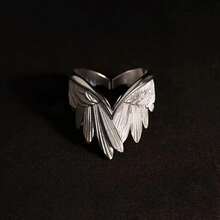 CIREY 1pc Creative Angel Wings Index Finger Ring, Personalized Open Adjustable Ring, Unisex Brushed Feather Wing Design - Wings Ring - View 7
