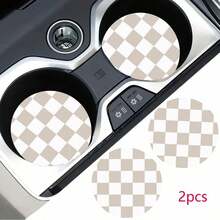 2pcs Checkered Car Cup Holder Mats, Non-Slip, Shock-Absorbing, Universal Fit, Fashionable Car Cup Coasters, Can Be Placed In Car, As Interior Accessory Or Party Gift - One Size - View 3