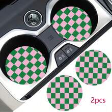2pcs Checkered Car Cup Holder Mats, Non-Slip, Shock-Absorbing, Universal Fit, Fashionable Car Cup Coasters, Can Be Placed In Car, As Interior Accessory Or Party Gift - One Size - View 12