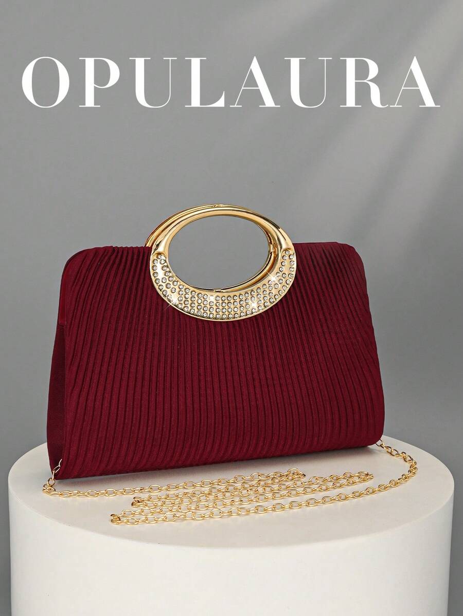 OpulAura 女士时尚闪亮水晶水钻晚宴手拿包，奢华闪亮水钻镶嵌正式礼服手提包，适合晚宴、派对、约会、鸡尾酒会、生日派对、婚礼、生日礼物、新年等场合。 - 酒紅色 - 查看 1
