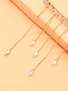 1pc French Chain Water Drop Rhinestone Tassel Hair Clip, Bridal Half-Up Fashion Daily Straight Clip, Women's Fashion Personality Side Clip, Minimalist Korean Style Hair Accessory - Gold - View 5