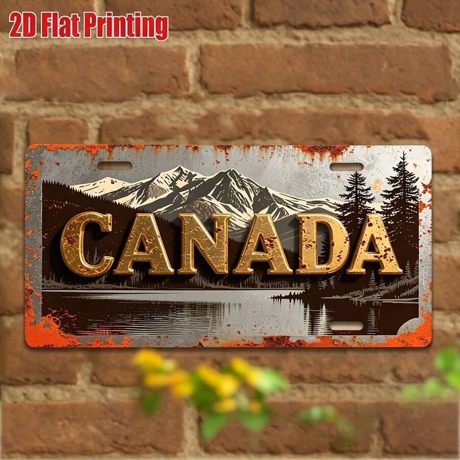 2D Flat Style, 1pc Vintage Canada Metal Sign, Suitable For All Vehicles 2D Flat Vintage License Plate Wall Decor, Country Style Garage, Cave And Cabin Decoration, Christmas Gift For Canada Enthusiasts (Random Style) - A - View 1