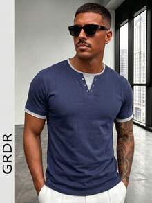 GRDR Men's Summer Casual Short Sleeve T-Shirt, Suitable For Vacation - Navy Blue - View 1