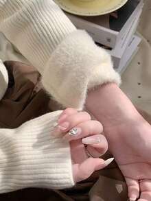 Sweater Rajut Lengan Panjang Kancing Patchwork Renda Gaya Minimalis Seksi Musim Gugur/Dingin Hangat Leher Bulat Lengan Panjang untuk Wanita Desain One-Piece Musim Gugur - Aprikot - View 8