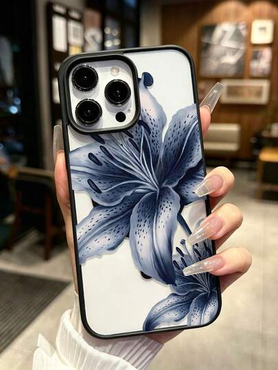 Autumn Blue Lily Transparent Magnetic Phone Case, Compatible With Apple 17 Pro Max/17 Pro/17/16 Pro Max/16 Pro/16 Plus/16/15 Plus/15/14 Pro Max/14 Plus/14/13 Pro/13/12 Pro/12/11 Pro Max/11 Pro/11, Waterproof, Shockproof, Anti-Drop, Anti-Scratch, Phone Protective Cover, Daily Essential, Perfect As Valentine's Day Gift, Christmas Gift, Halloween Gift, Phone Accessory