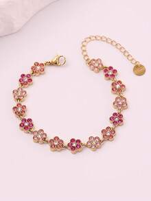 Freegrow 1pc Multicolor Floral Stainless Steel Bracelet Suitable For Women's Daily Wear - Gold - View 15