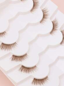 Brown Half-Cat Eye False Eyelashes 7 Pairs, Natural Lengthening Outer Corner Feather-Like Effect, Comfortable Thin Stem Reusable Half-False Eyelashes, Suitable For Beginners Daily Wear - Brown - View 6