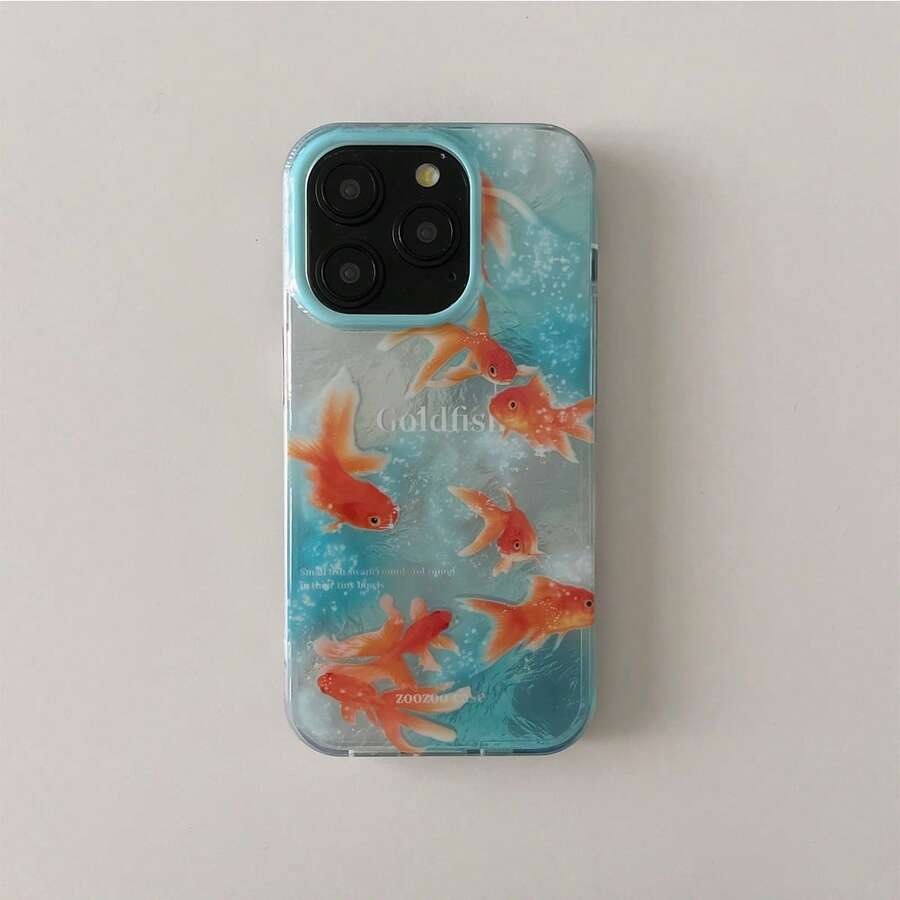 Korean Style Gradient Tie Dye Fish Pattern Phone Case, Compatible With Apple 18/17/16/15/14/13/12/11 Pro Max Couple Phone Protective Shell, Creative Apple Phone Case, Birthday/Christmas/Halloween Gift, Gift For Boyfriend, Father, Family And Friends, Waterproof, Shockproof, Anti-Fall, Anti-Scratch. - Multicolor - View 1