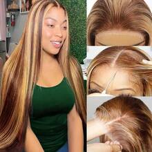 Uveous Ombre Highlight Lace Front Wig Human Hair 4/27 Highlight Colored Bone Straight Wigs 13X4 Transparent Lace Frontal Glueless Wigs Honey Blonde Colored Human Hair Pre Plucked For Women - P4/27 - View 5