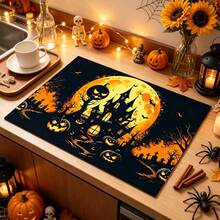 1pc Absorbent Drying Mat, Coffee Machine Mat, Halloween Pumpkin Castle Moon Night Design, Non-Slip Tabletop Protection, Suitable For Plates And Kitchen Utensils, Fits Holiday Table Decor, Applicable For Kitchen Counter, Bar And Dining Scenes, Quick Drying For Tableware, Multi-Purpose Drainage Mat, Home Gift, Tabletop Decoration - XYLSD-1029 - View 3