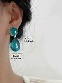 1 Pair Exquisite High-End Synthetic Resin Water Drop Earrings Suitable For Women's Casual Gatherings - Teal Blue - View 3