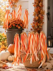 4/18/32pcs Wedding Bell Ribbon Sticks, Orange Ribbon Tassel Sticks, Suitable For Baptism Party, Wedding Ceremony, Holiday Celebration, Bridal Shower Decoration, Birthday Party, Wedding Decoration, Halloween Decoration, Autumn Home Decor - Multicolor - View 5