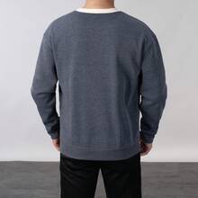 Sweatshirt Pria Musim Gugur/Dingin, Model Patchwork, Bahu Jatuh Longgar, Kerah Bulat, Pakaian Luar Ruangan Penting, Desain Gabungan Elemen Astronot dan Alam Semesta. - Dark Grey - View 3