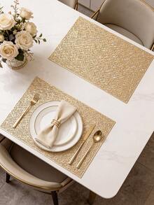 1-12pcs Gold Interwoven Mesh PVC Placemats, Modern Minimalist PVC Rectangular Hollow Easy-To-Clean Table Mats, Suitable For Daily Home Use, Birthday Parties - Multicolor - View 7