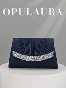 OpulAura 秋冬假日褶皱迷你手拿包。闪耀迷人的水钻装饰，优雅时尚的信封式手提包，专为女性设计，适合派对、婚礼、晚宴和聚会等场合。是参加派对、婚礼、毕业典礼和正式晚宴/宴会的女性的理想之选，也是一份绝佳的礼物。 - 藏蓝色 - 查看 1