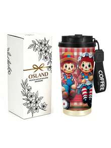 1pc/5pcs 500ml Halloween Vintage Doll Travel Mug, Double-Wall Stainless Steel Insulated Cup For Iced Coffee, Oat Milk, Cute Vintage Doll Couple & Plaid Print, Daily Use Insulated Cup, Birthday Gift For Son/Daughter, Holiday Gift - Multi-color - Plush Toy - View 5